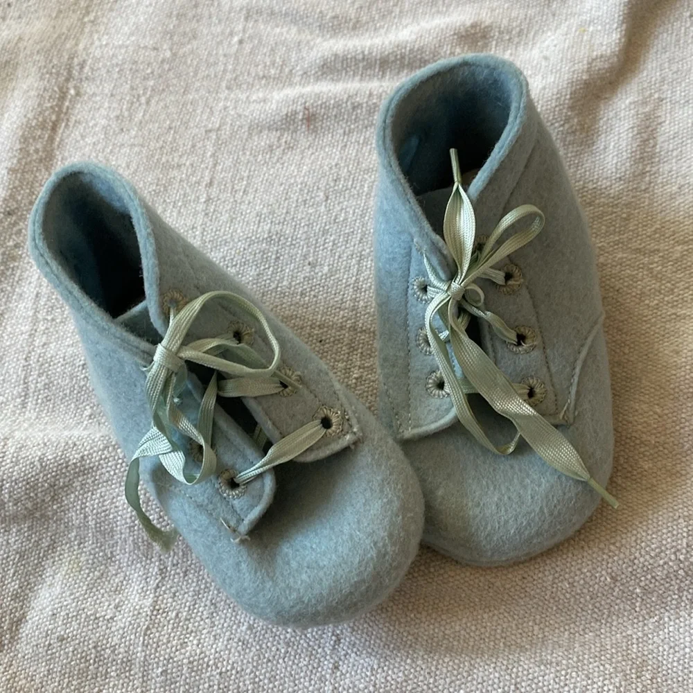 WOOL VINTAGE Shoes Booties Baby Deer Walker Slippers Felt Blue